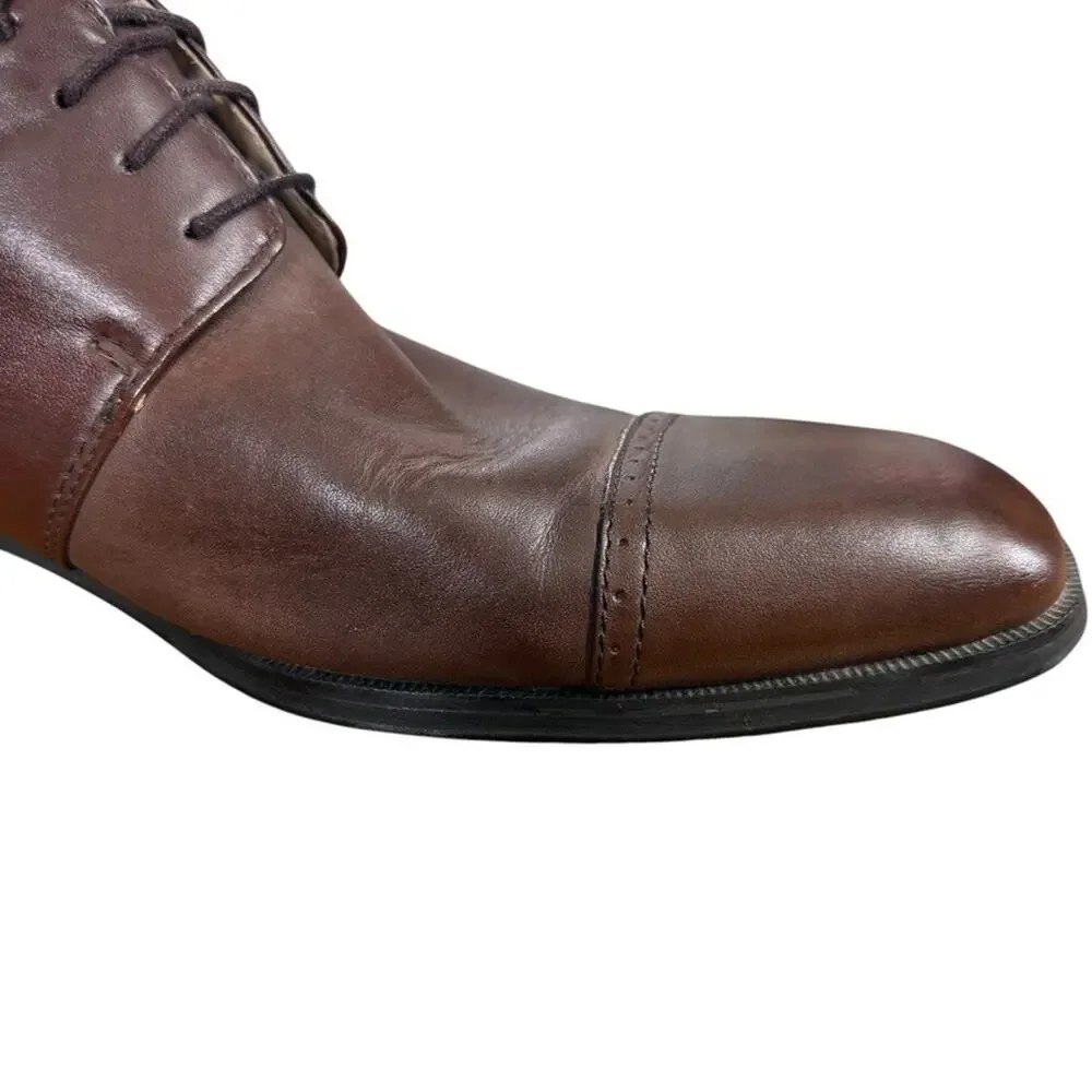 Joseph Abboud Mens Brown Oxford Leather Dress Shoes Cap Toe Lace Up Career 12 D